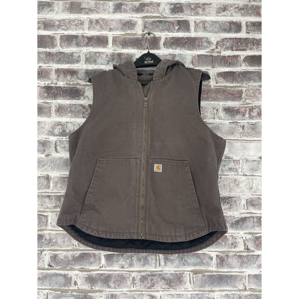 Carhartt Vest Women's Large Gray Washed Canvas Hooded Sleeveless Zip Jacket